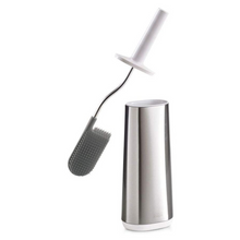 Load image into Gallery viewer, A stainless steel holder which houses a toliet brush with a white handle, a stainless steel rod and a silicone head.