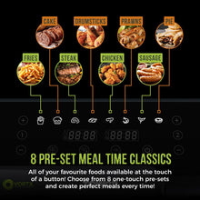 Load image into Gallery viewer, 8 Pre-set meal times classics. Fries, Cake, Steak, Drumsticks, Chicken, Prawns, Sausage, Pie. All of your favourite foods available at the touch of a button! Choose from 8 one-touch pre-sets and create perfect meals every time!