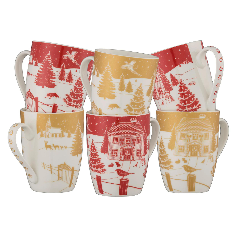 Aynsley Christmas In The Country Set of 6 Mugs