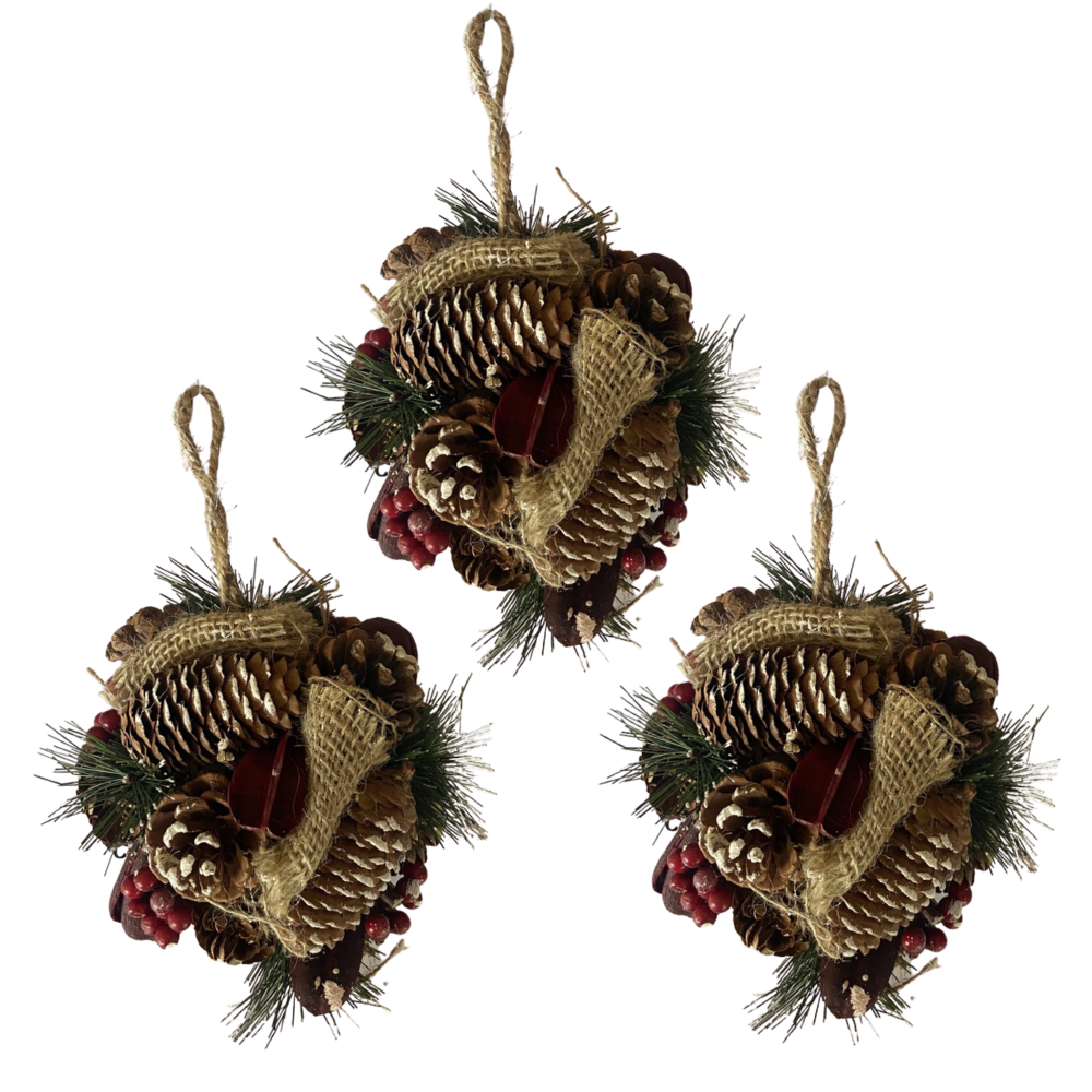 Christmas Hessian and Berry Set of 3 15cm Baubles
