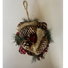 Load image into Gallery viewer, Christmas Hessian and Berry Set of 3 15cm Baubles
