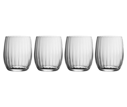 A set of 4 clear, ripple pattered DOF short tumbler glasses.