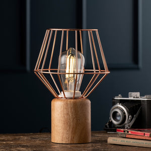 Galway Living Wood and Copper Table Lamp