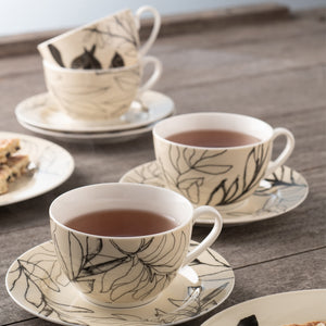 Aynsley Minimal Flora Tea Cup and Saucer Set of 4