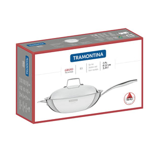 Tramontina Grano 32cm 5.2L Stainless Steel Wok With Lid Non Stick