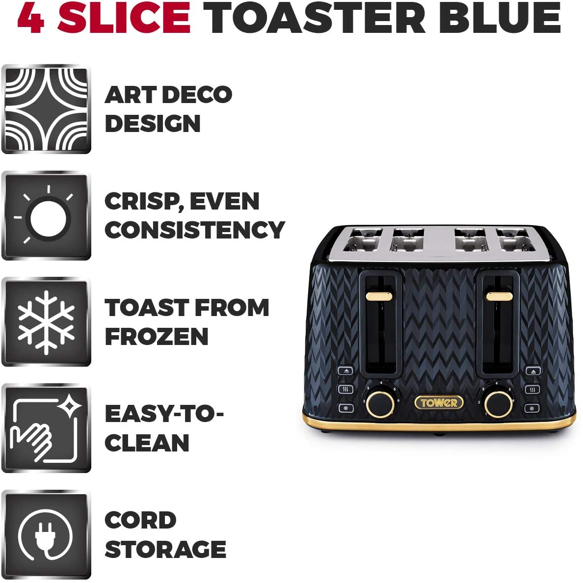 Tower Empire Midnight Blue 4 Slice Toaster Prentice Home