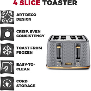 Tower Empire 4 Slice Toaster Grey