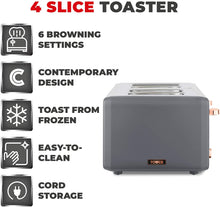 Load image into Gallery viewer, Tower Cavaletto 4 slice toaster with Defrost/Reheat Grey/Rose Gold
