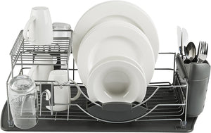 Tower Compact Dish Rack with Drainer - Grey