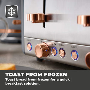 Tower Cavaletto 4 slice toaster with Defrost/Reheat Grey/Rose Gold