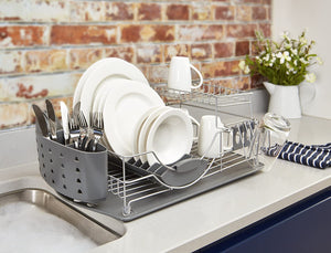 Tower Compact Dish Rack with Drainer - Grey