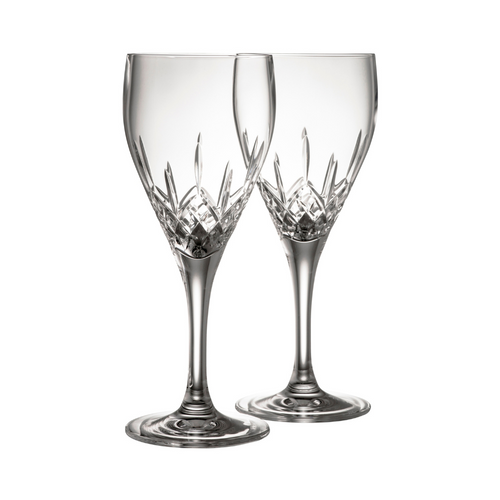 A set of 2 traditionally cut stemmed glasses.