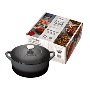 Denby Halo Black 26cm Round Cast Iron Casserole With Gift Box