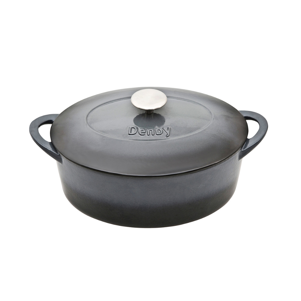 Denby Halo Black 28cm Oval Cast Iron Casserole With Gift Box