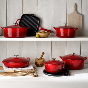 Denby Pomegranate Red 28cm Oval Cast Iron Casserole With Gift Box