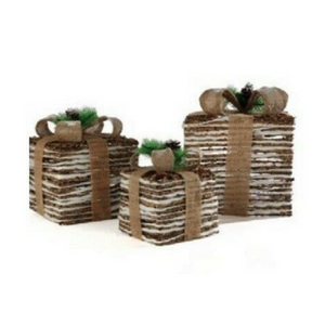 Christmas Light Up Gift Boxes with Linen Bow Pack of 3 Code 507