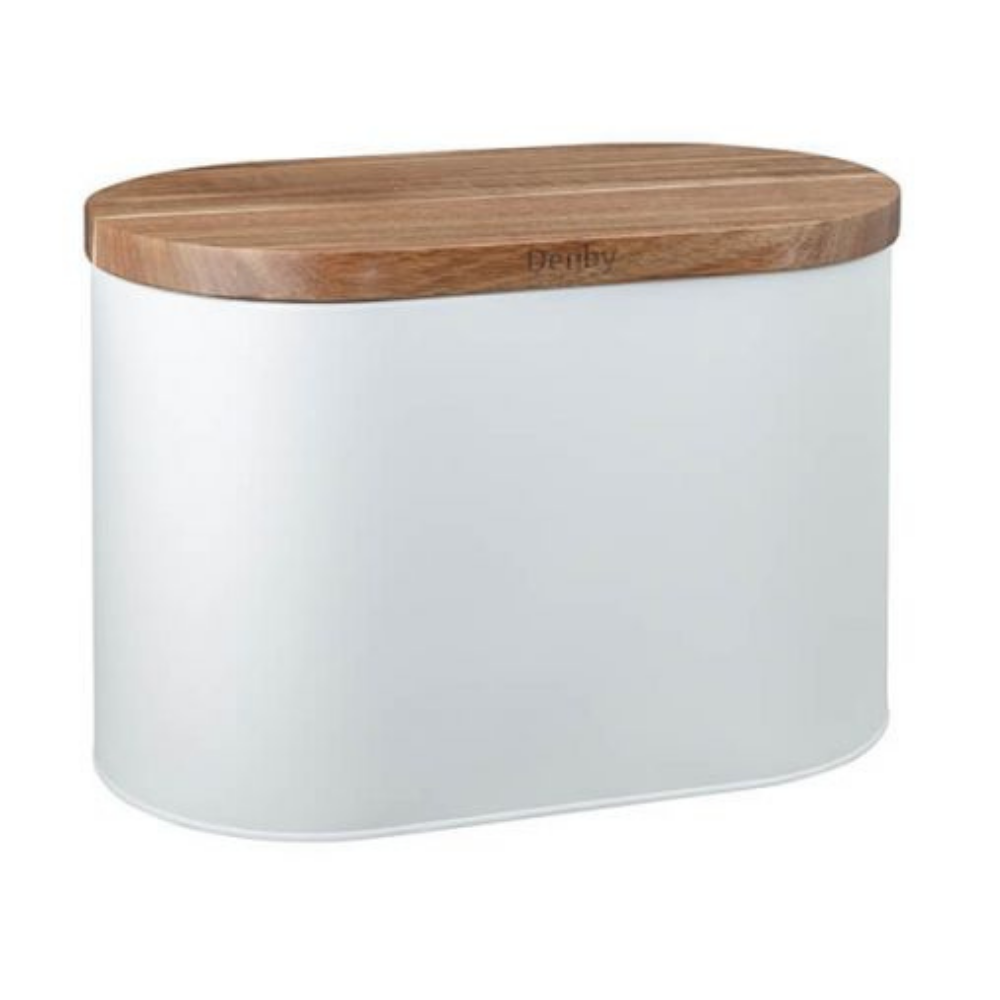 Denby Bread Bin White with Acacia Wood Lid