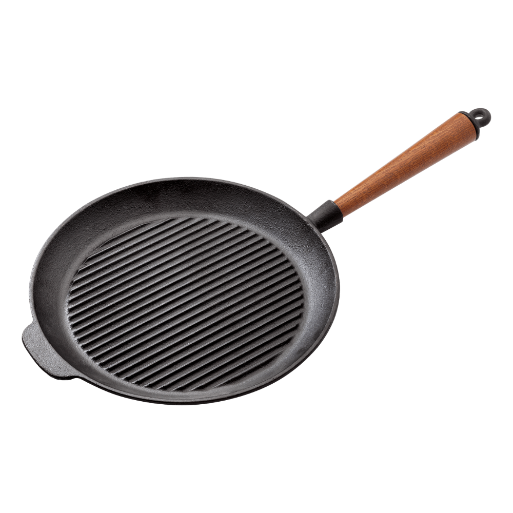 Stellar 28cm Cast Iron Grill Pan with Wooden Handle