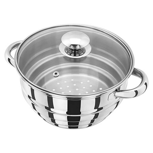 Stainless Steel body with 2 handles and glass lid