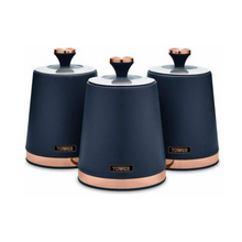 Load image into Gallery viewer, Tower Cavaletto 3 Piece Canister Set Midnight Blue &amp; Rose Gold
