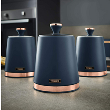 Load image into Gallery viewer, Tower Cavaletto 3 Piece Canister Set Midnight Blue &amp; Rose Gold
