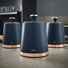 Load image into Gallery viewer, Tower Cavaletto 3 Piece Canister Set Midnight Blue &amp; Rose Gold
