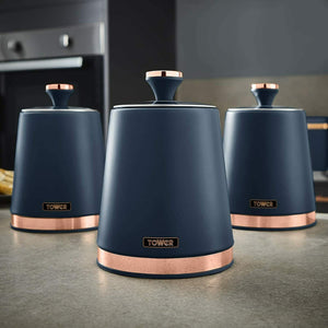 Tower Cavaletto 3 Piece Canister Set Midnight Blue & Rose Gold