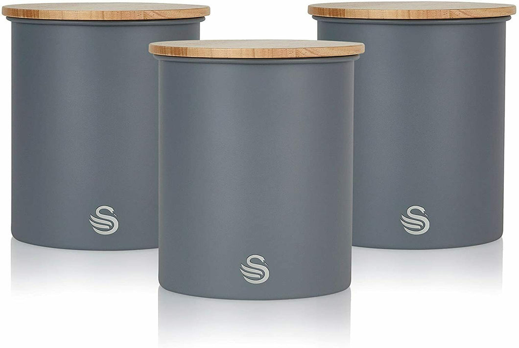 Swan Coffee Tea Sugar Set of 3 Storage Canisters  Slate Grey