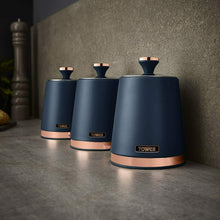 Load image into Gallery viewer, Tower Cavaletto 3 Piece Canister Set Midnight Blue &amp; Rose Gold
